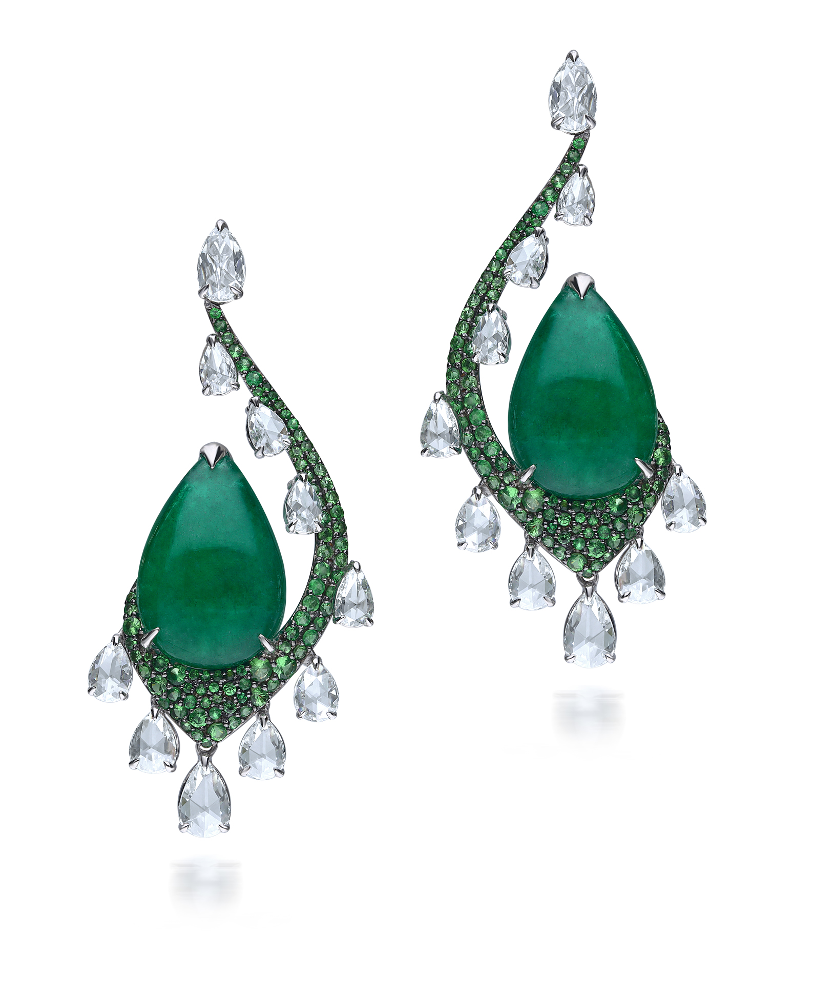 Zambian Emerald, Tsavorite and Diamond Earrings 